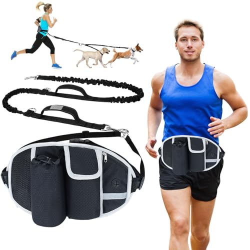 PETCUTE Joggingleine Hunde für Laufen,Wandern,Freihandleinen für Hunde mit Reflektierende Nähte und Kotbeutelspender,Hunde Joggingleine für große und mittelgroße Hunde mit Doppelgriff Bauchgurt von PETCUTE