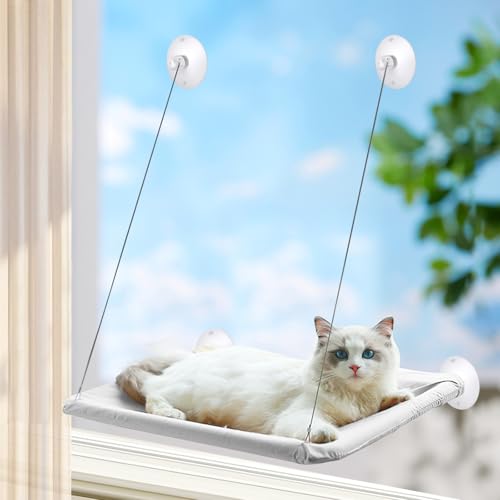 PETCUTE Katzen Fensterliege für Katzen bis zu 15 kg,Waschbarer, Atmungsaktiver Stoff Oxford,Verstärkte Katzen Hängematte,Katzenfensterstange mit 4 Starken Saugnäpfen,für Glatte Oberflächen PETCUTE Katzen Fensterliege für Katzen bis zu 15 kg,Waschbarer, Atmungsaktiver Stoff Oxford,Verstärkte Katzen Hängematte,Katzenfensterstange mit 4 Starken Saugnäpfen,für Glatte Oberflächen von PETCUTE