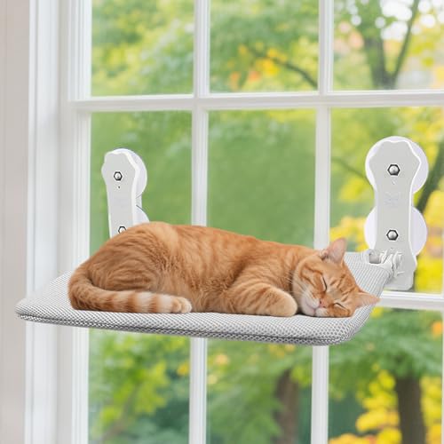 PETCUTE Katzen Hängematte Fensterplätze für Katzen,Faltbar Katzenbett Fenster mit Stabil Saugnäpfe bis zu 10kg,Katzenhängematte,Geeignet für Glatte Oberflächen,L von PETCUTE