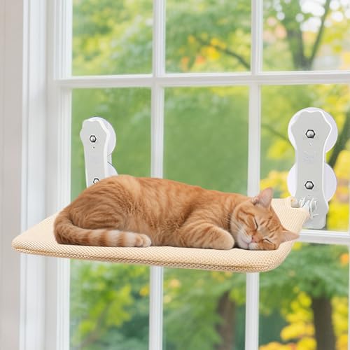 PETCUTE Katzen Hängematte Fensterplätze für Katzen,Faltbar Katzenbett Fenster mit Stabil Saugnäpfe bis zu 10kg,Katzenhängematte,Geeignet für Glatte Oberflächen,L von PETCUTE