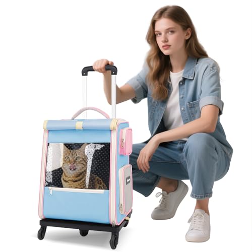 PETCUTE Katzen Rucksack mit Rädern,Hunderucksack für Große Katzen Hunde bis 7.5kg,Faltbare Atmungsaktive Haustier Rucksack mit Innerer Sicherheitsleine und Haustiermatte,Airline Zugelassen,Himmelblau PETCUTE Katzen Rucksack mit Rädern,Hunderucksack für Große Katzen Hunde bis 7.5kg,Faltbare Atmungsaktive Haustier Rucksack mit Innerer Sicherheitsleine und Haustiermatte,Airline Zugelassen,Himmelblau von PETCUTE