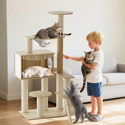 PETCUTE Katzenbaum,124cm,Katzenkratzbaum Groß mit Raumkapsel,Leiter,Höhle,Katzenspielzeug,Pompon,Plattformen,Jute Kratzsäule,Katzenkratzbaum mit Anleitung,Leicht zu Reinigen PETCUTE Katzenbaum,124cm,Katzenkratzbaum Groß mit Raumkapsel,Leiter,Höhle,Katzenspielzeug,Pompon,Plattformen,Jute Kratzsäule,Katzenkratzbaum mit Anleitung,Leicht zu Reinigen von PETCUTE