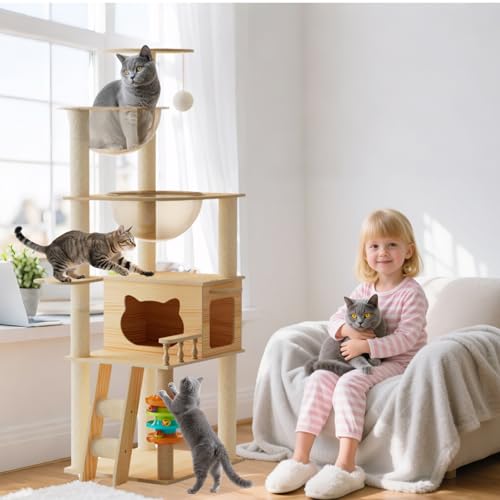 PETCUTE Katzenbaum,150cm,Katzenkratzbaum Groß mit Raumkapsel,Leiter,Höhle,Katzenspielzeug,Pompon,Plattformen,Jute Kratzsäule,Katzenkratzbaum mit Anleitung,Leicht zu Reinigen PETCUTE Katzenbaum,150cm,Katzenkratzbaum Groß mit Raumkapsel,Leiter,Höhle,Katzenspielzeug,Pompon,Plattformen,Jute Kratzsäule,Katzenkratzbaum mit Anleitung,Leicht zu Reinigen von PETCUTE