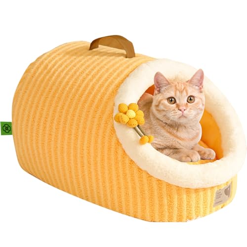 PETCUTE Katzenbett für Indoor-Katzen,Katzenbett große Katzen Katzenhaus mit Abnehmbarem Kissen,Waschbar Katzenhöhle mit Anti-Rutsch Boden,Katzen Bettchen für Katzen,Hasen,Hunde und andere Kleintiere von PETCUTE