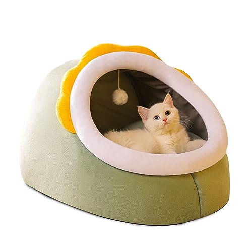 PETCUTE Katzenbett für Indoor Katzen,Warm Katzenhöhle Katzenhaus mit Abnehmbarem Waschbarem Kissen,Anti-Rutsch,Haustierhöhle Schlafbett mit Hängendem Spielzeug,Gemütliches Haustier Kissen Bett von PETCUTE