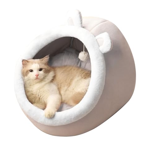 PETCUTE Katzenbett für Indoor Katzen,Warm Katzenhöhle Katzenhaus mit Abnehmbarem Waschbarem Kissen,Anti-Rutsch,Haustierhöhle Schlafbett mit Hängendem Spielzeug,Gemütliches Haustier Kissen Bett von PETCUTE