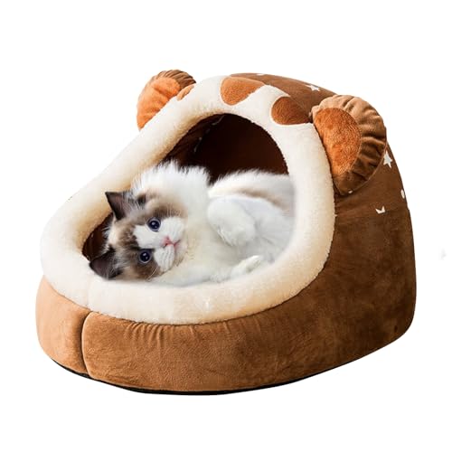 PETCUTE Katzenbetten für Innenkatzen,Halbgeschlossen Katzenzelt Katzenkorb mit Anti-Rutsch-Boden,Hängender Fellball,Kuschelhöhle für Katzen Hunde,Katzenhäuschen für Kleine bis Mittlere Größe Katze von PETCUTE
