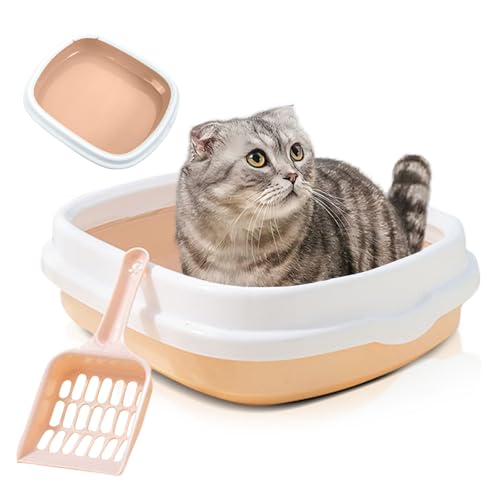 PETCUTE Katzenklo offen hoher Rand, Großes Katzenklo mit hohem Rand und Anti-Streu-Design – Offene Katzentoilette inklusive Abnehmbarer Rahmen + Schaufel (Rosa,L) von PETCUTE