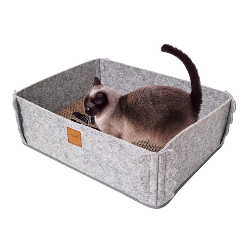 PETCUTE Katzenkratz-Lounge,Katze Kratzbrett mit Abnehmbarem Doppelseitig Karton,Reversible Katze Kratzpad mit Anti-Rutsch-Boden,Katzenkratzbox für Möbelschutz,für Katzen zum Ausruhen und Spielen,Braun PETCUTE Katzenkratz-Lounge,Katze Kratzbrett mit Abnehmbarem Doppelseitig Karton,Reversible Katze Kratzpad mit Anti-Rutsch-Boden,Katzenkratzbox für Möbelschutz,für Katzen zum Ausruhen und Spielen,Braun von PETCUTE
