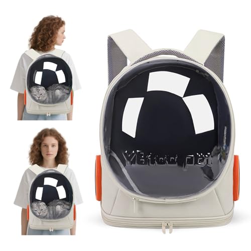 PETCUTE Katzenrucksack,Faltbar Haustier Rucksack mit Sicherheitsleine & Raumkapsel-Design,Belüftet Katzen Transport Rucksack,für Reisen/Wandern/Outdoor/Tierarztbesuche,bis 5kg von PETCUTE