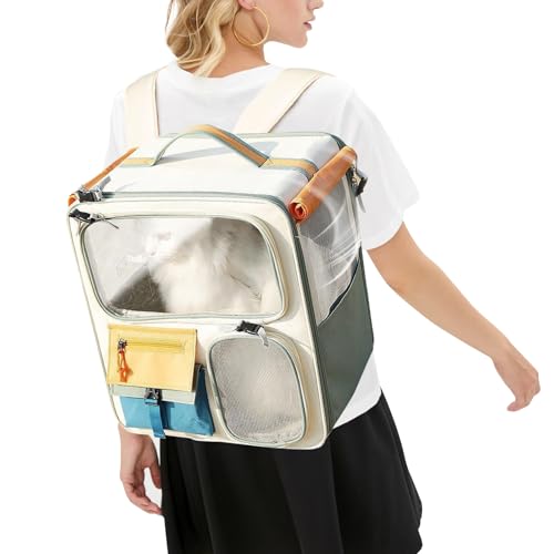 PETCUTE Katzenrucksack,Hunderucksack, Faltbare Katzen Rucksack für Katzen und Kleine Hunde,Atmungsaktive Katzenrucksack große Katzen mit Herausnehmbarer Matte,Aufbewahrungstaschen,Reisen,Wandern von PETCUTE