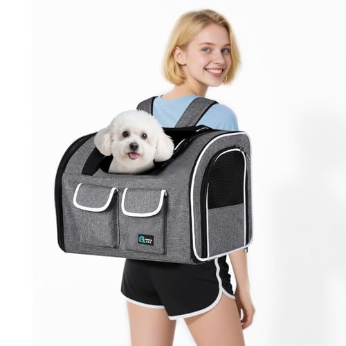 PETCUTE Katzenrucksack Hunderucksack für Katzen und Kleine Hunde,Atmungsaktiv Haustier Rucksack Katzentransportbox mit Herausnehmbarer Matte,Faltbar Katzentasche,Multifunktionales Transportbox Hund von PETCUTE