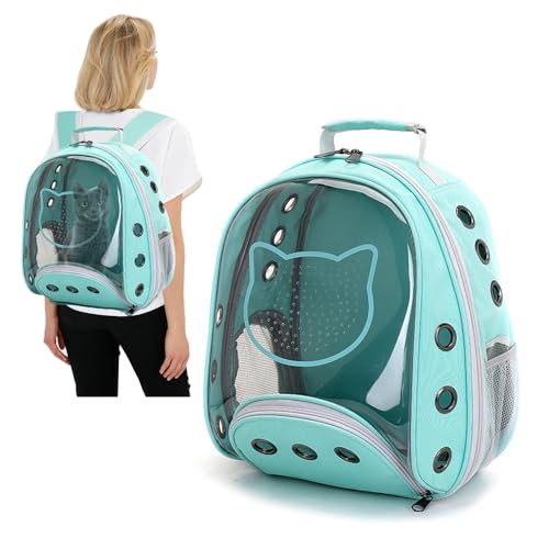 PETCUTE Katzenrucksack für Katzen und Kleine Hunde,Atmungsaktive Hunderucksack mit Abnehmbarer Matte,Katzen Rucksack bis 6kg,Faltbare Haustier Rucksack mit Transparentes Fenster,für Reisen Cyan PETCUTE Katzenrucksack für Katzen und Kleine Hunde,Atmungsaktive Hunderucksack mit Abnehmbarer Matte,Katzen Rucksack bis 6kg,Faltbare Haustier Rucksack mit Transparentes Fenster,für Reisen Cyan von PETCUTE