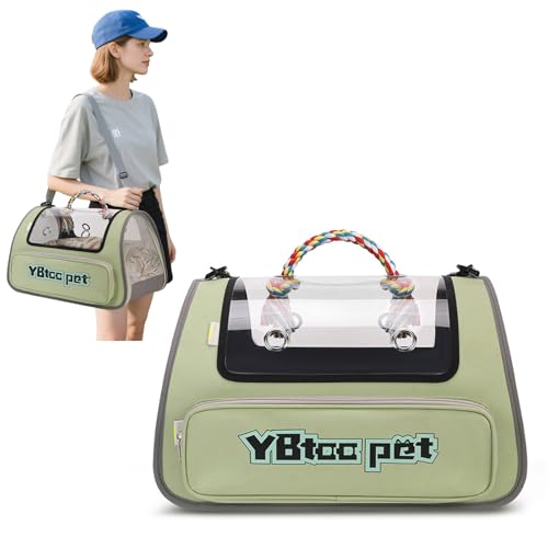PETCUTE Katzentransportbox,Faltbare Transportbox Katze mit Sicherheitsleine,Airline Zugelassen,Katzentransporttasche für Kleine & Mittelgroße Katze Kätzchen Welpen Bis 5 Kg,Grün von PETCUTE