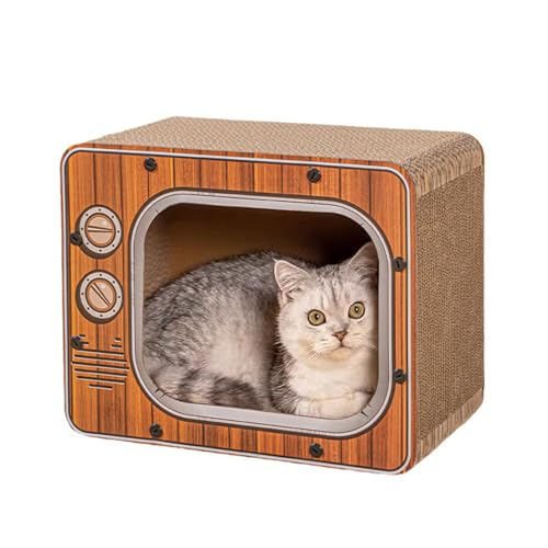 PETCUTE Kratzbretter Katzen,3-in-1 Katzenkratzbox aus Wellpappe mit Rutschfestem Boden,Wellpappe Katzenbaum Haus,Recycelbar Kratzpad,Katze Kratzmatte für Indoor-Katzen als Möbelschutz,Braun von PETCUTE