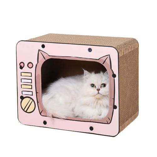 PETCUTE Kratzbretter Katzen,3-in-1 Katzenkratzbox aus Wellpappe mit Rutschfestem Boden,Wellpappe Katzenbaum Haus,Recycelbar Kratzpad,Katze Kratzmatte für Indoor-Katzen als Möbelschutz,Rosa von PETCUTE