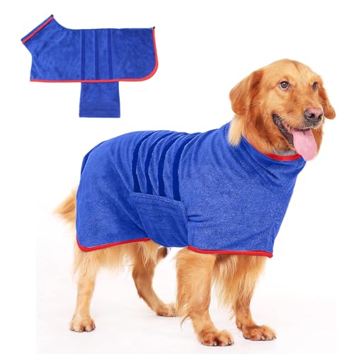 PETCUTE Mikrofaser Hundebademantel mit Klettverschluss,Hunde Bademantel Badetuch,Super saugfähig und Schnell Trocknend,Hunde Handtuch,Für Mittlere Und Große Hunde,Maschinenwaschbar von PETCUTE