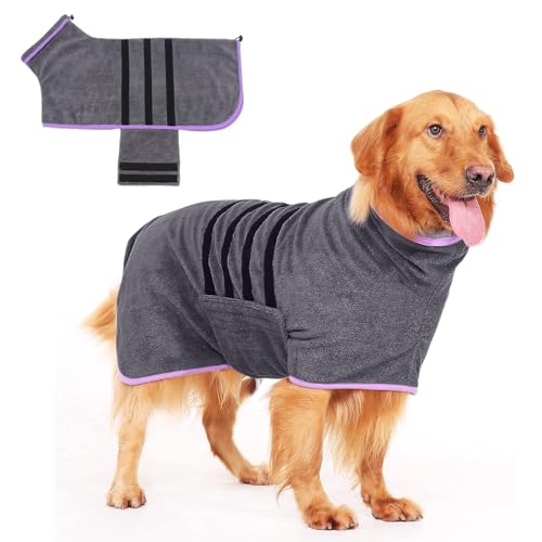PETCUTE Mikrofaser Hundebademantel mit Klettverschluss,Hunde Bademantel Badetuch,Super saugfähig und Schnell Trocknend,Hunde Handtuch,Für Mittlere Und Große Hunde,Maschinenwaschbar von PETCUTE