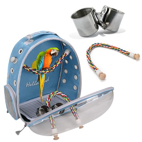 PETCUTE Multifunktionaler Rucksack für Vögel mit Holzstab, Leichte Träger Vogel Transporttasche, Papageien Reiserucksack mit Edelstahl-Tablett und Stehstange, Vogel Transportbox-Blau PETCUTE Multifunktionaler Rucksack für Vögel mit Holzstab, Leichte Träger Vogel Transporttasche, Papageien Reiserucksack mit Edelstahl-Tablett und Stehstange, Vogel Transportbox-Blau von PETCUTE