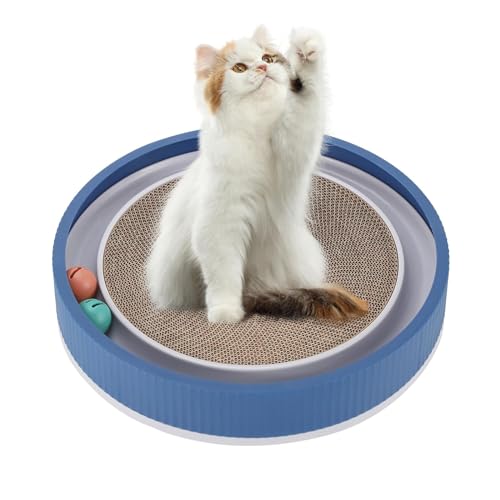 PETCUTE Ovale Kratzpappe für Katzen,Interaktives Kratzspielzeug für Katzen mit 2 Klingelballs,3 in 1 Wellpappe Kratzmatte Katze,Vollständig Trennbar,Kratzbretter Katze mit Trackball von PETCUTE