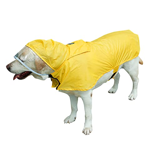 PETCUTE Regenmantel für Hunde,Hunde Regenmantel Regenjacke mit Kapuze,Kragenloch,Wasserdichter Hundemantel für mittelgroße große Hunde mit Reflektierender Streifen für Spaziergänge, zum Spielen von PETCUTE