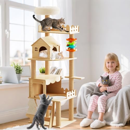 PETCUTE Süß Kratzbaum für Katzen mit Plüschbällen,Katzenbaum Stabil mit Sisalsäulen,Plattformen,Gemütliche Liegefläche & Höhle, für kleine & große Katzen PETCUTE Süß Kratzbaum für Katzen mit Plüschbällen,Katzenbaum Stabil mit Sisalsäulen,Plattformen,Gemütliche Liegefläche & Höhle, für kleine & große Katzen von PETCUTE