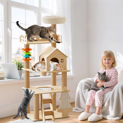 PETCUTE Süß Kratzbaum für Katzen mit Plüschbällen,Katzenbaum Stabil mit Sisalsäulen,Plattformen,Gemütliche Liegefläche & Höhle, für kleine & große Katzen PETCUTE Süß Kratzbaum für Katzen mit Plüschbällen,Katzenbaum Stabil mit Sisalsäulen,Plattformen,Gemütliche Liegefläche & Höhle, für kleine & große Katzen von PETCUTE