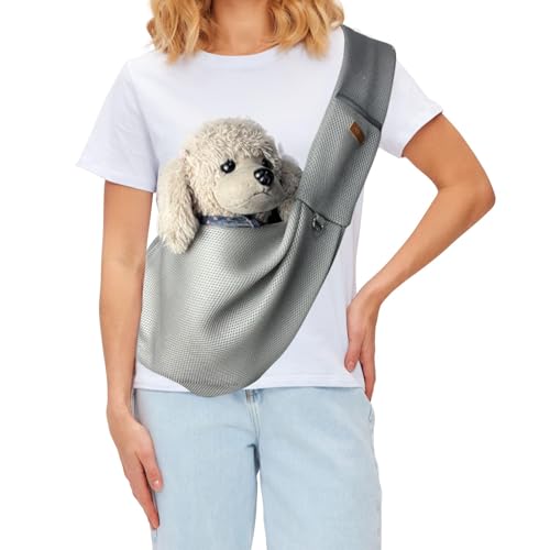 PETCUTE Tragetasche Hund,Freihändig Hundetasche für Kleine Hunde mit Sicherheitsgurt,Atmungsaktiv Hundetragetasche bis 6kg,Hunde Umhängetasche für Spaziergang und Aktivitäten im Freien von PETCUTE