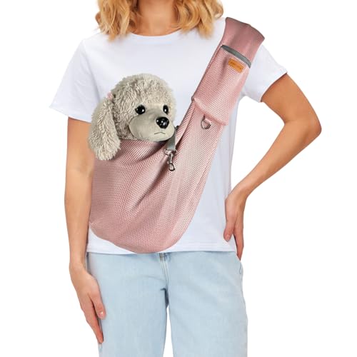 PETCUTE Tragetasche Hund,Freihändig Hundetasche für Kleine Hunde mit Sicherheitsgurt,Atmungsaktiv Hundetragetasche bis 6kg,Hunde Umhängetasche für Spaziergang und Aktivitäten im Freien von PETCUTE