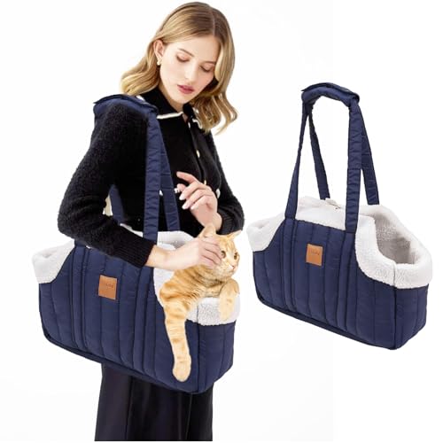 PETCUTE Tragetasche Hund und Katzen,Faltbare Warm Hundetragetasche Schultertasche mit Sicherheitshaken,Kopf heraus Welpentasche für Kleine Hunde Welpen Katzen von PETCUTE