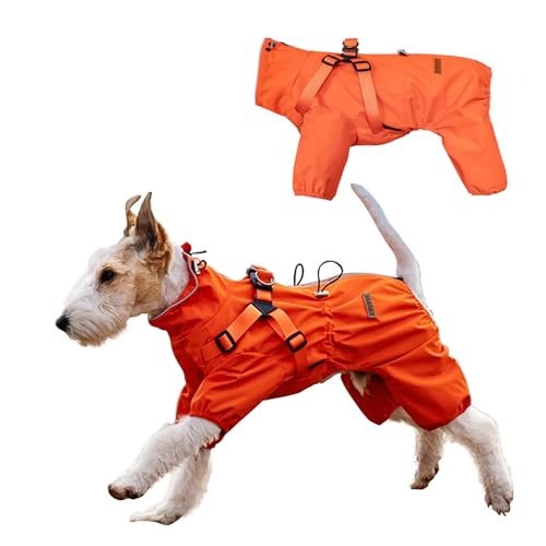 PETCUTE Verstellbare Regenjacke Hund, Hunderegenmantel Wasserdicht, Hunderegenmantel mit Loch für die Leine, Reflektierender Riemen für kleine, mittelgroße Hunde(Orange, S) von PETCUTE