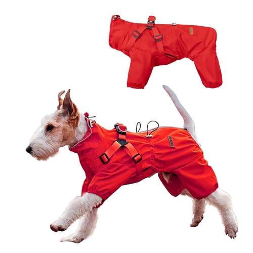 PETCUTE Verstellbare Regenjacke Hund, Hunderegenmantel Wasserdicht, Hunderegenmantel mit Loch für die Leine, Reflektierender Riemen für kleine, mittelgroße Hunde(Rot, 6XL) von PETCUTE