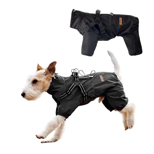 PETCUTE Verstellbare Regenjacke Hund, Hunderegenmantel Wasserdicht, Hunderegenmantel mit Loch für die Leine, Reflektierender Riemen für kleine, mittelgroße Hunde(Schwarz, S) von PETCUTE