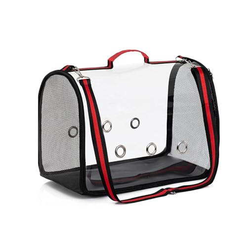 PETCUTE Vogel Papageien Tragetasche,Atmungsaktive Vogel Transporttasche Transportbox mit Verstellbarer Schultergurt,Transparent Katzentransportbox Hundetragetasche mit Belüftete Bohrung,Rot,M von PETCUTE