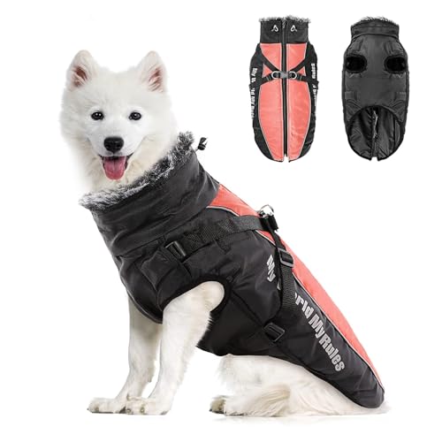 PETCUTE Wasserdichter Hundemantel,Reflektierend Hundejacke für Kleine Mittlere Große Hunde,Verstellbar Windabweisender Hundejacke,Hund Wintermantel mit Geschirr,Ideal für den Winter von PETCUTE