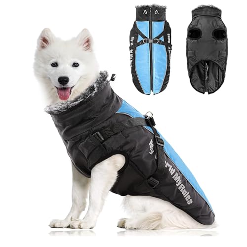 PETCUTE Hundemantel Wasserdichter,Reflektierend Hundejacke für Kleine Mittlere Große Hunde,Verstellbar Windabweisender Hundejacke,Warmer Hund Wintermantel mit Geschirr,Ideal für den Winter,6XL von PETCUTE