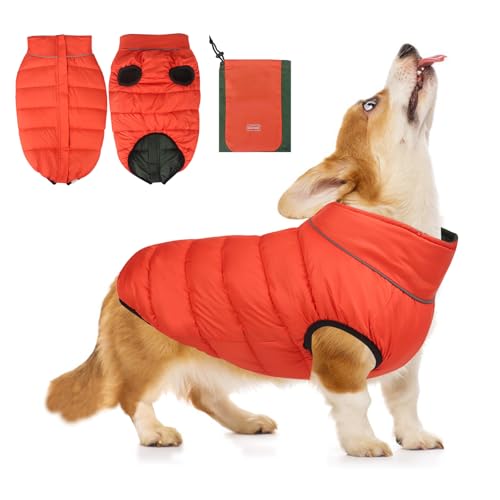 PETCUTE Wasserdichter Hundemantel Hundepullover mit D-Ringen,Reversible Warme Hunde Winterjacke mit Reißverschluss, Reflektierende Welpenjacke für kleine mittlere große Hunde von PETCUTE