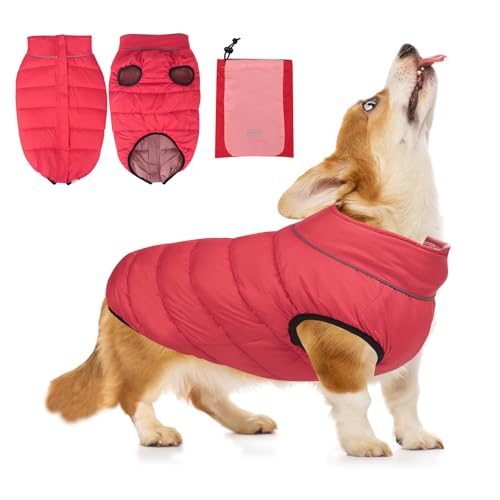 PETCUTE Wasserdichter Hundemantel Hundepullover mit D-Ringen,Reversible Warme Hunde Winterjacke mit Reißverschluss, Reflektierende Welpenjacke für kleine mittlere große Hunde von PETCUTE
