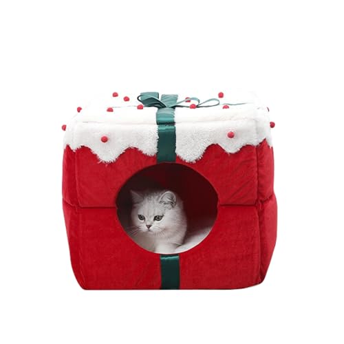 PETCUTE Weihnachtsbox Katzenbett,Weihnachts-Katzenhaus mit Rutschfester Unterseite,Warme Katzenhaus Indoor mit Abnehmbares und Waschbares Kissen,Katzen Höhle Bett Party Dekorationen für Kätzchen PETCUTE Weihnachtsbox Katzenbett,Weihnachts-Katzenhaus mit Rutschfester Unterseite,Warme Katzenhaus Indoor mit Abnehmbares und Waschbares Kissen,Katzen Höhle Bett Party Dekorationen für Kätzchen von PETCUTE