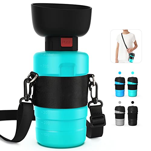 Hunde-Wasserflasche, 800 ml, Haustierquetsch-Hunde-Wasserspender für Spaziergänge, Reisen, faltbare Wasserflasche für Hunde unterwegs, leicht und auslaufsicher, BPA-frei (3. Generation, hellblau) von PETDOTT