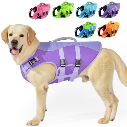PETDSH Hundeschwimmweste groß, hohe Schwimmweste für Hunde, zum Schwimmen und Bootfahren, reflektierende Welpen-Schwimmweste mit überlegenem Auftrieb und Rettungsgriff, verstellbare Sicherheitswesten von PETDSH