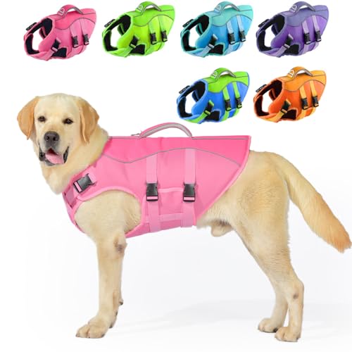 PETDSH Hundeschwimmweste groß, hohe Schwimmweste für Hunde, zum Schwimmen und Bootfahren, reflektierende Welpen-Schwimmweste mit überlegenem Auftrieb und Rettungsgriff, verstellbare Sicherheitswesten von PETDSH