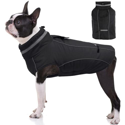 PETDSH Warme Hundejacke, reflektierend, verstellbar, winddicht und wasserdicht, Hunde-Schneemantel, Rollkragenkleidung für kaltes Wetter (Schwarz, XL) von PETDSH