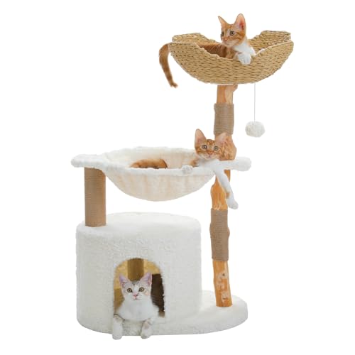 PETEPELA 102cm Moderner Kratzbaum für Katzen alle Lebensphase, luxuriöser Kletterbaum mit großem Weidenkorb, geräumige Höhle und 40cm weit Hängematte, ästhetisches Katzenhaus für Wohnungskatzen beige PETEPELA 102cm Moderner Kratzbaum für Katzen alle Lebensphase, luxuriöser Kletterbaum mit großem Weidenkorb, geräumige Höhle und 40cm weit Hängematte, ästhetisches Katzenhaus für Wohnungskatzen beige von PETEPELA