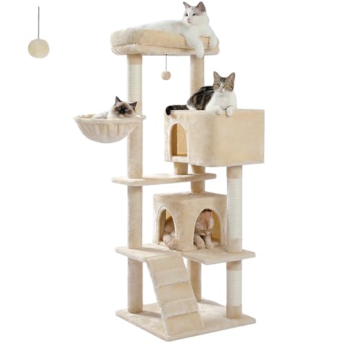 PETEPELA 143cm Kratzbaum mit abnehmbarem Kissen, Kratzpfosten, Doppel-Katzenhaus – Extra groß für schwere Katzen, Beige PETEPELA 143cm Kratzbaum mit abnehmbarem Kissen, Kratzpfosten, Doppel-Katzenhaus – Extra groß für schwere Katzen, Beige von PETEPELA