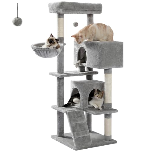 PETEPELA 143cm Kratzbaum mit abnehmbarem Kissen, Kratzpfosten, Doppel-Katzenhaus – Extra groß für schwere Katzen, Grau PETEPELA 143cm Kratzbaum mit abnehmbarem Kissen, Kratzpfosten, Doppel-Katzenhaus – Extra groß für schwere Katzen, Grau von PETEPELA