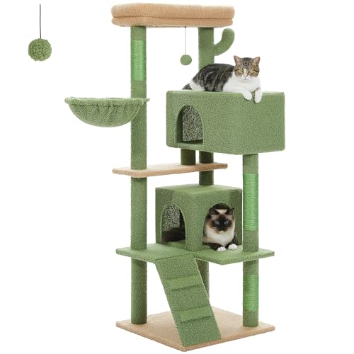 PETEPELA 143cm Kratzbaum mit abnehmbarem Kissen, Kratzpfosten, Doppel-Katzenhaus – Extra groß für schwere Katzen, Grün von PETEPELA