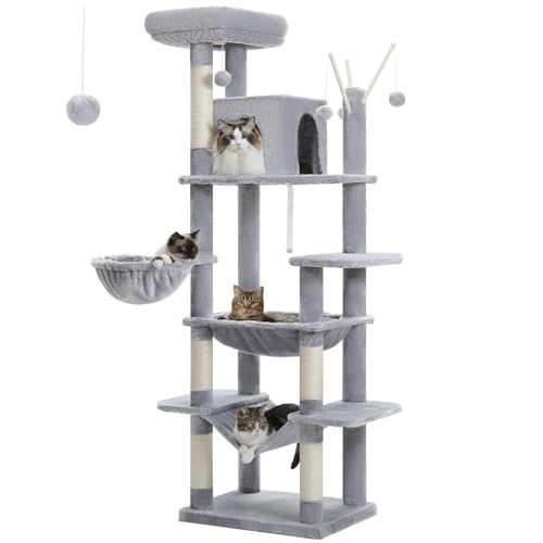 PETEPELA 172 cm großer Katzenbaum für Indoor-Katzen, hoher Katzenturm für große Katzen mit super großer (50,8 x 40,6 cm) Hängematte, 7-stufiger Katzenbaum mit Kratzstämmen, Wohnhaus und großer von PETEPELA