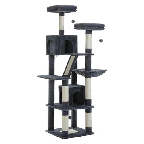 PETEPELA 180cm Kratzbaum groß, Multi-Level Katzenbaum für große Katzen, mit 6 Sisalsäule, 2 Kratzbrettern, 2 Plattformen, 1 Hängematte, 2 Spielbälle, Plüsch-Stoff, dunkel grau PETEPELA 180cm Kratzbaum groß, Multi-Level Katzenbaum für große Katzen, mit 6 Sisalsäule, 2 Kratzbrettern, 2 Plattformen, 1 Hängematte, 2 Spielbälle, Plüsch-Stoff, dunkel grau von PETEPELA