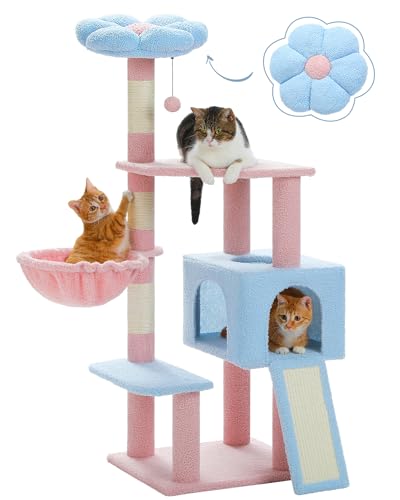 PETEPELA Blumen-Kratzbaum für Katzen, Niedliches Design mit großem Schlafhaus, Sisal-Kratzrampe & mehrstöckigen Plattformen, Platzsparendes Kletterparadies in frischen Farben, 120cm, Blau PETEPELA Blumen-Kratzbaum für Katzen, Niedliches Design mit großem Schlafhaus, Sisal-Kratzrampe & mehrstöckigen Plattformen, Platzsparendes Kletterparadies in frischen Farben, 120cm, Blau von PETEPELA